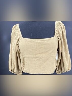 Free People Beige Square Neck Long Sleeve Crop Top